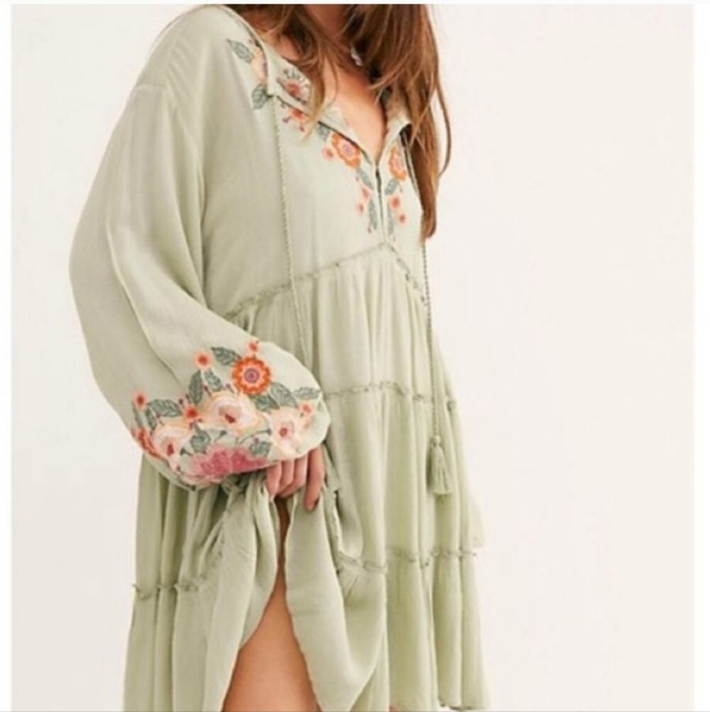 Free People Spell On You Mia Earth Sage Embroidered XS Dress